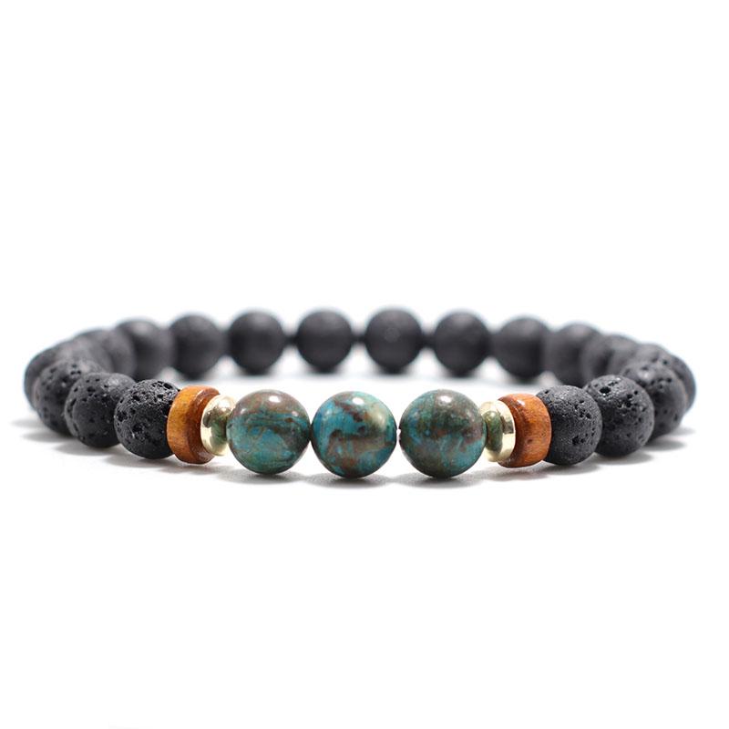 

Charm Bracelets 100% Natural Volcanic Rock Stone Bracelet Men Female Vintage Wood Braclet Beads Hand Accessories 8mm Map Tiger Eyes Braslet, Golden;silver