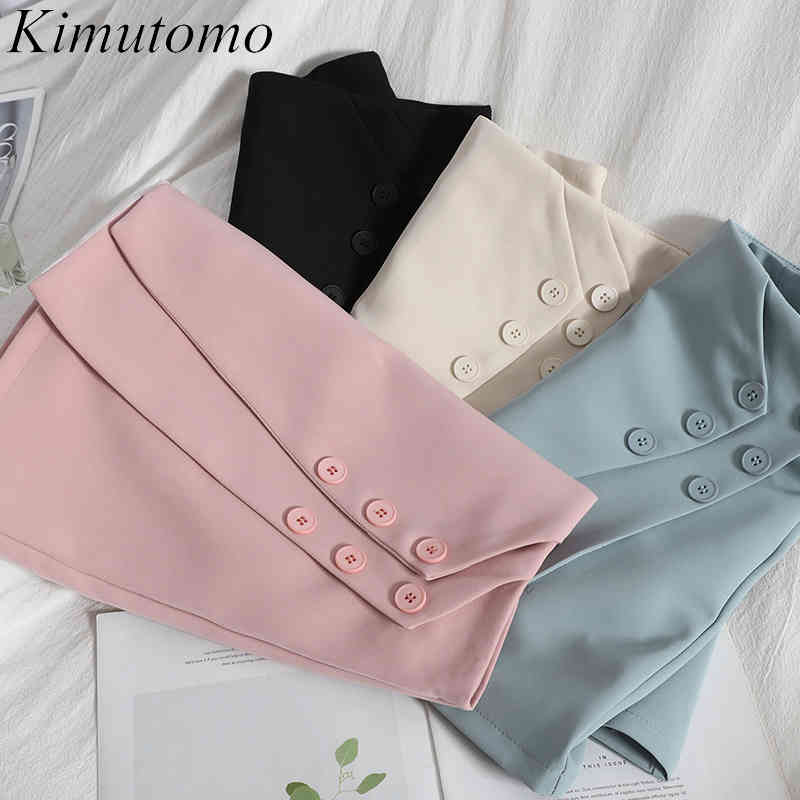 

Kimutomo Irregular Mini Skirt Spring Summer Korean Fashion Female Double-breasted High-waisted Pleated Casual Skirt 210521, Apricot