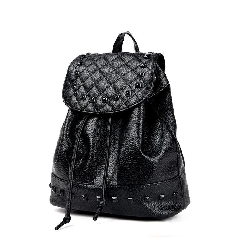 

Backpack Women Korean Style PU Leather Casual Rivet Travel Bag School Black