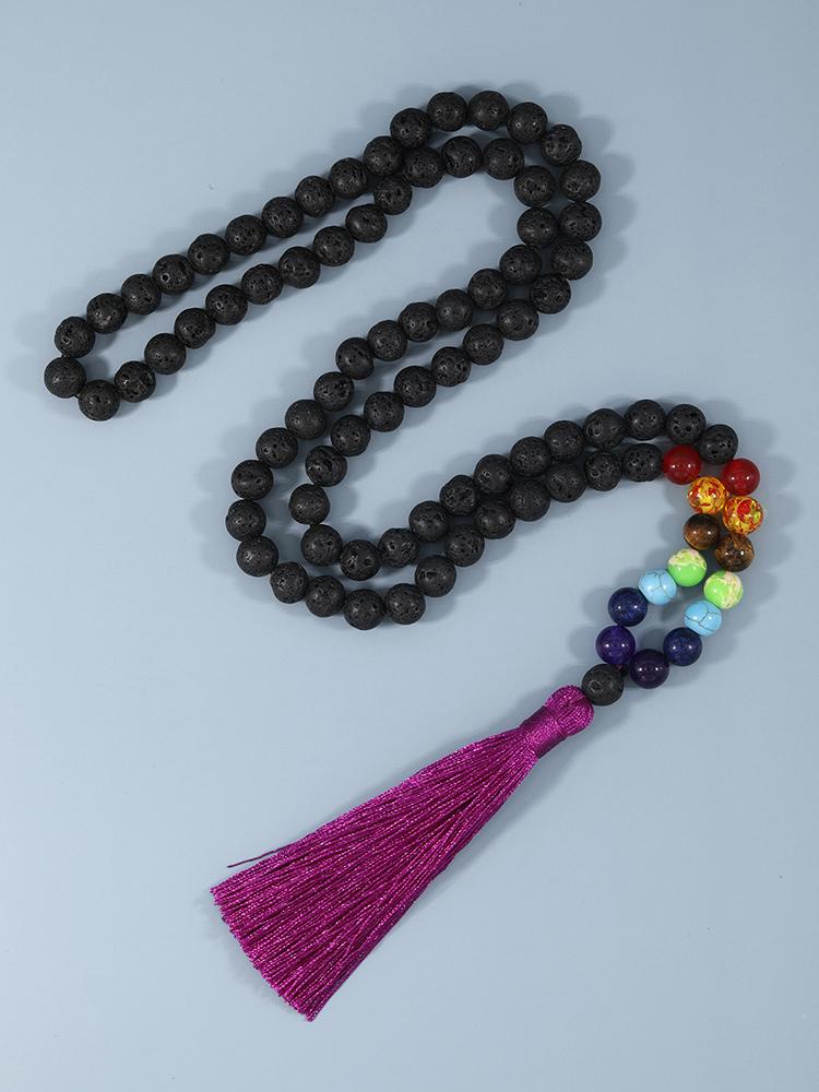 

Pendant Necklaces YUOKIAA Yoga Meditation Necklace Natural Stones Lava Rock 7 Chakra Healing Energy Mala Beaded Boho Tassel For Woman Men