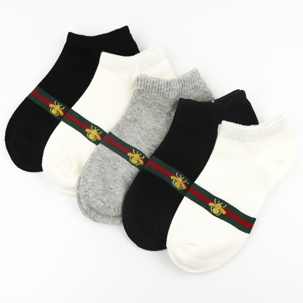 

socks Spring summer fashion bee women's pure cotton red and green striped boat light mouth socks, Black