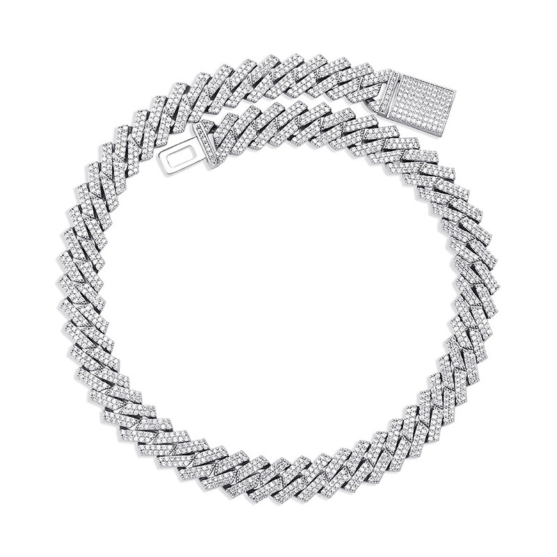 

Luxury Bling Zircon Hip Hop Necklaces 14mm Cuban Chain Necklaces Fashion Grade Quality Gold Silver Color Geometric Men Women Necklaces