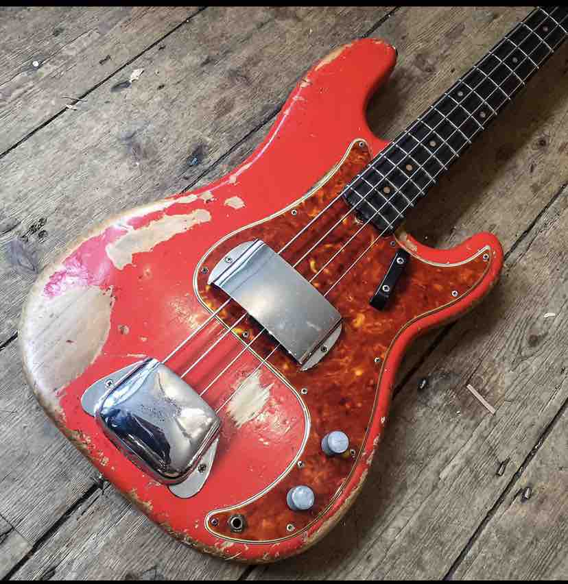 

custom electric bass guitar, Aged Relic Candy Apple JAZZ