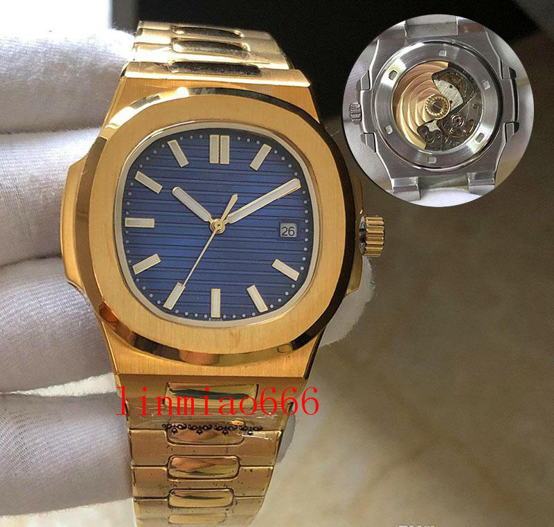 

2020 men automatic watches 5711 silver strap blue stainless mens mechanical montre de luxe wristwatch, Slivery;brown