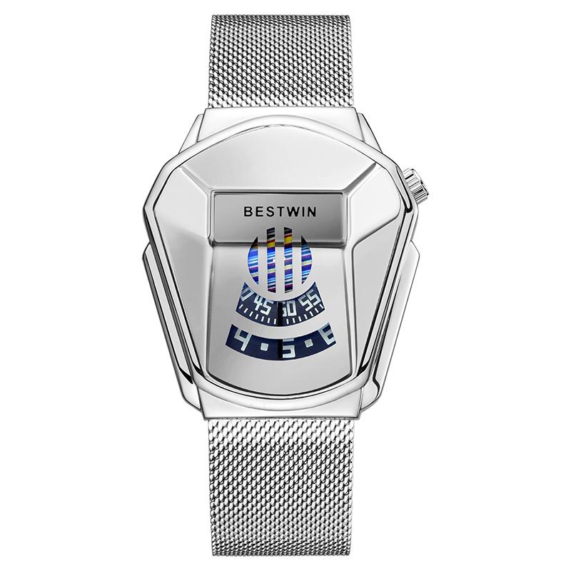 

Wristwatches Unique Creative Unisex Clock For Men Women Couple Personality Stylish Stainless-Steel Waterproof Quartz-Watch, Steel-golblue