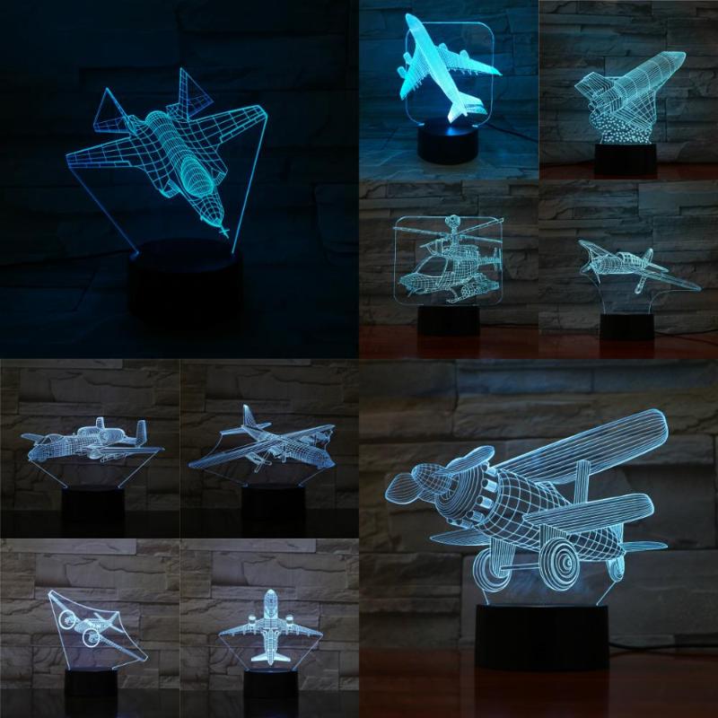 

Night Lights Aircraft Fighter 7 Colors Changing Creative 3D USB Lamp Atmosphere Lighting Boys Room Decor Birthday Holiday Cool Gifts