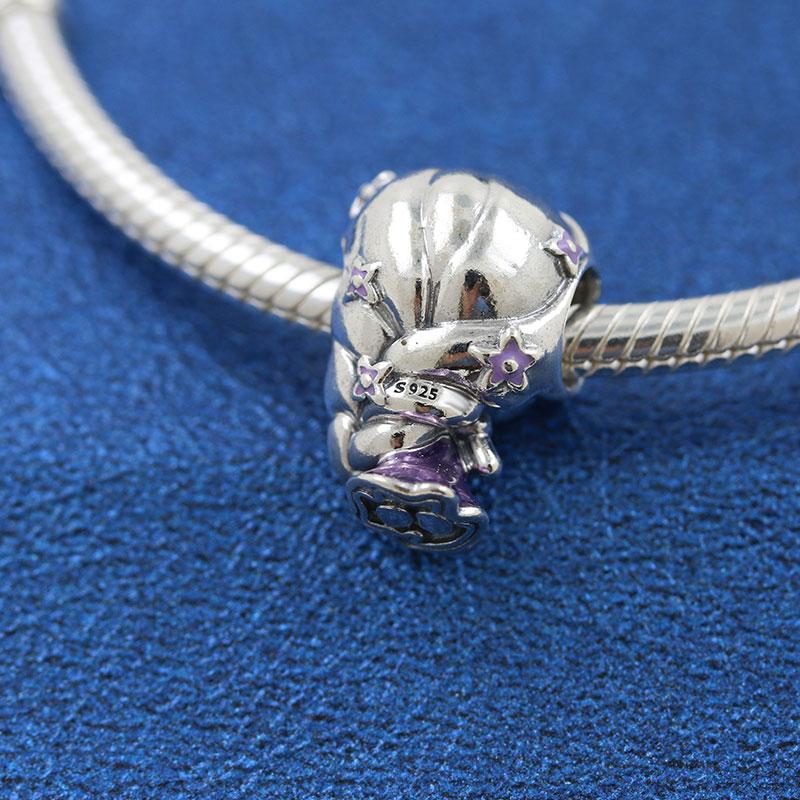 

Solid 925 Sterling Silver Princess TR Charm Bead with Enamel Fits European Style Jewelry Bracelets and Necklaces
