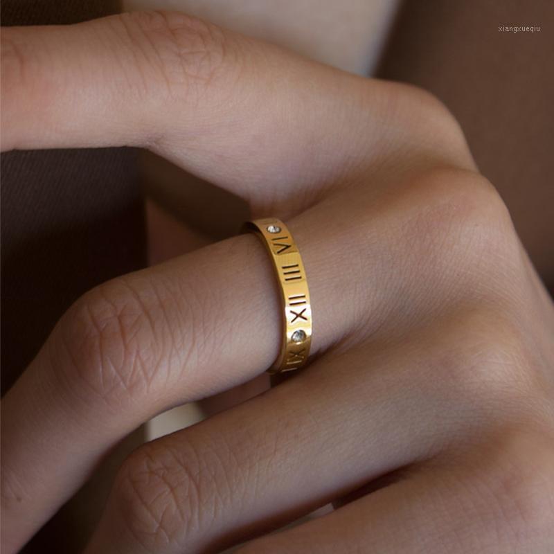 

Cluster Rings Minimalist Geometric Inlay Zircon Roman Numerals For Women Vintage Gold Sliver Color Metal Ring Fashion Jewelry Unisex, Golden;silver