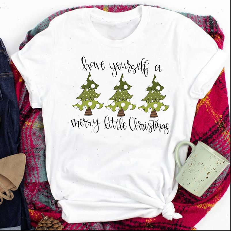 

Women T Shirts Lady Snow Tree Short Sleeve Fashion Winter Holiday Merry Christmas Print Tshirt Clothes Top Female Tee shirt, White