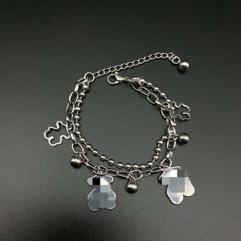 

bracelet Korean double stainless steel ball Bear Pendant Bracelet women's titanium adjustable hand ornament, Golden;silver