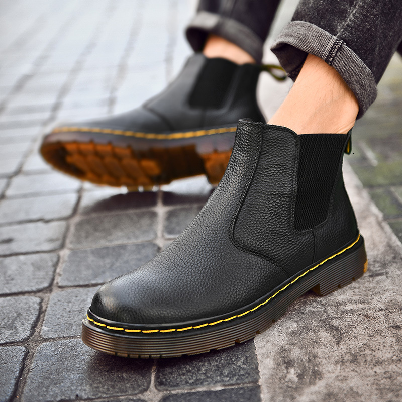 Dress Shoes 2021 Men Chelsea Genuine Leather shoes High Top Fashion Winter Warm Snow Dr. Motorcycle Ankle Boots Couple Unisex boot