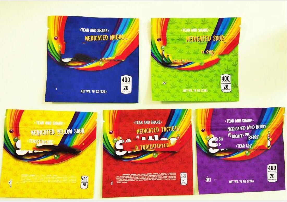 

Skittles Mylar Bags 400mg Empty Sour Rainbow Edibles Candy Gummy Zipper Packaging