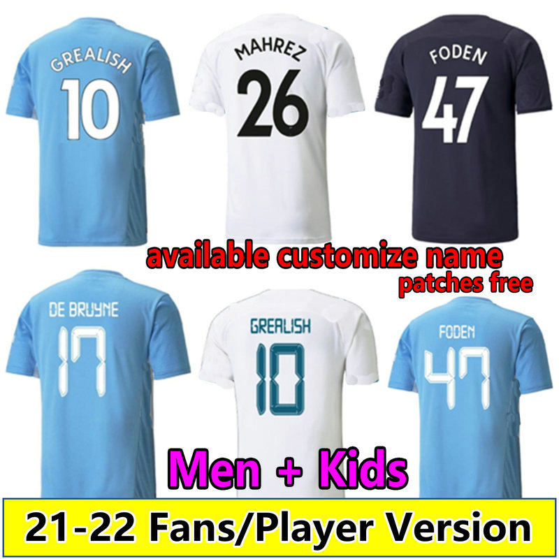 

2022 fans player version soccer jersey 2021 22 Home away 3rd GREALISH STERLING DE BRUYNE FODEN G.JESUS MAHREZ 2021 2022 football shirts men kids sets uniform, Fans home +patch