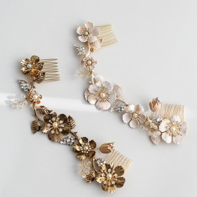 

Hair Clips & Barrettes Baroque Headband Long Comb Flower Leaf Headpiece Crystal Pearl Headdress Hairband Bridal Accessories Wedding Jewelry, Golden;silver