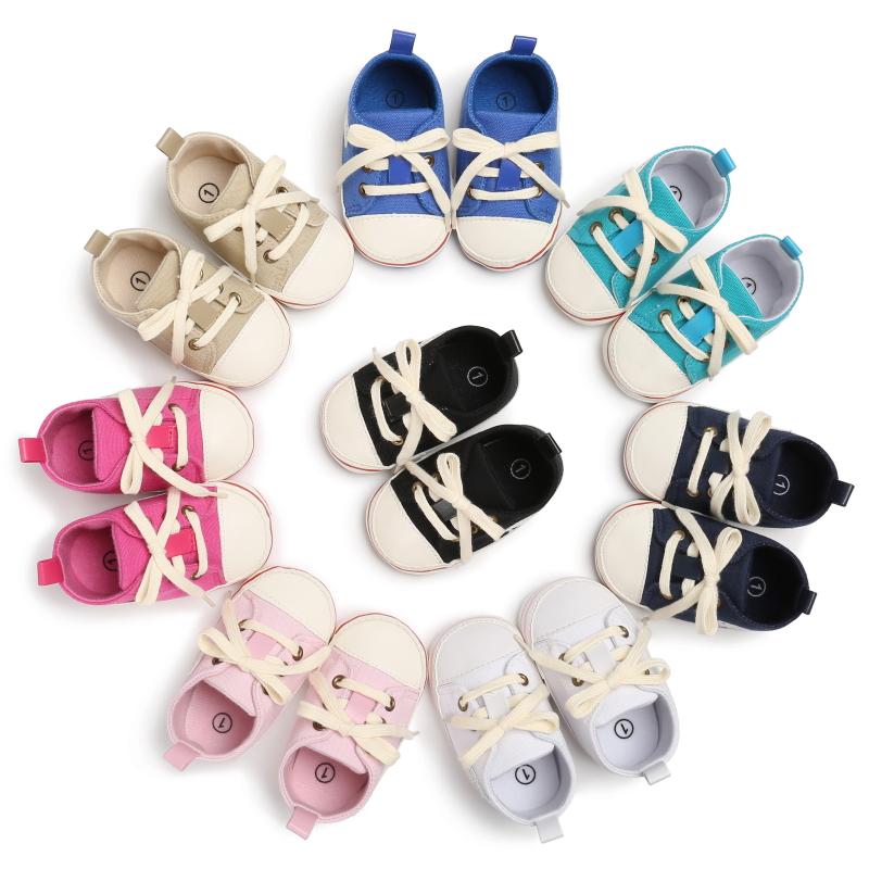 

First Walkers Prewalker Men And Women Baby Rubber Sole Non-Skid Born Lacing Sports Shoes 0-18M Casual Canvas