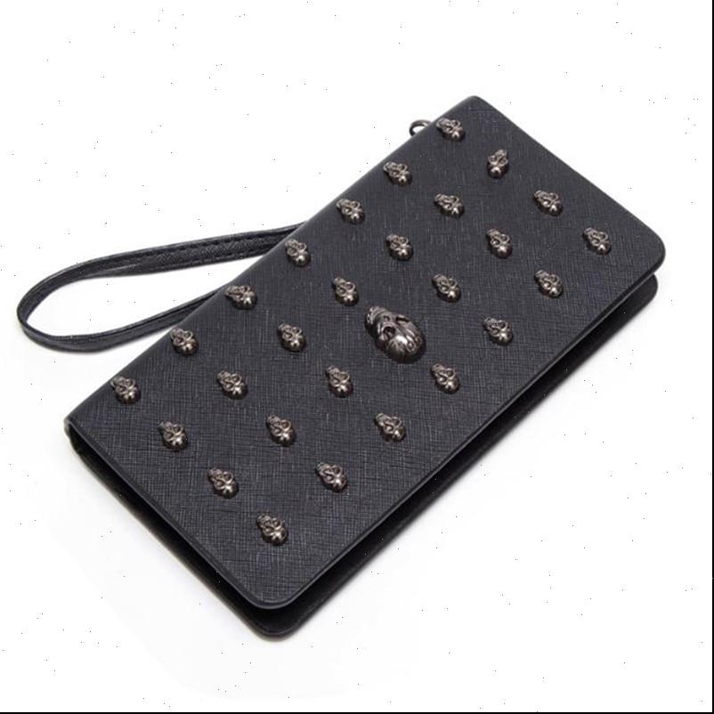 

Women Wallets Metal Skull Wallet Card Purse Leather Wristlet Portefeuille Handbags Carteira Feminina, Black