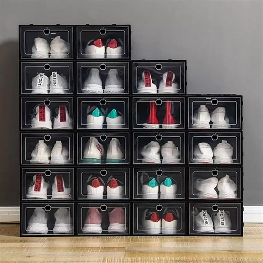 

NEW!!! Thicken Plastic Shoe Boxes Clear Dustproof Shoe Storage Box Transparent Flip Candy Color Stackable Shoes Organizer Boxes BES121, As the picture