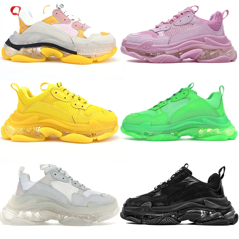 

Fashion Men Women Crystal Clear Sole Casual Dad Shoe Neon Green Triple S 17fw Sneakers Tripler Black Pink Bottom Paris Platform Shoes 36-45, 36-40 (1)