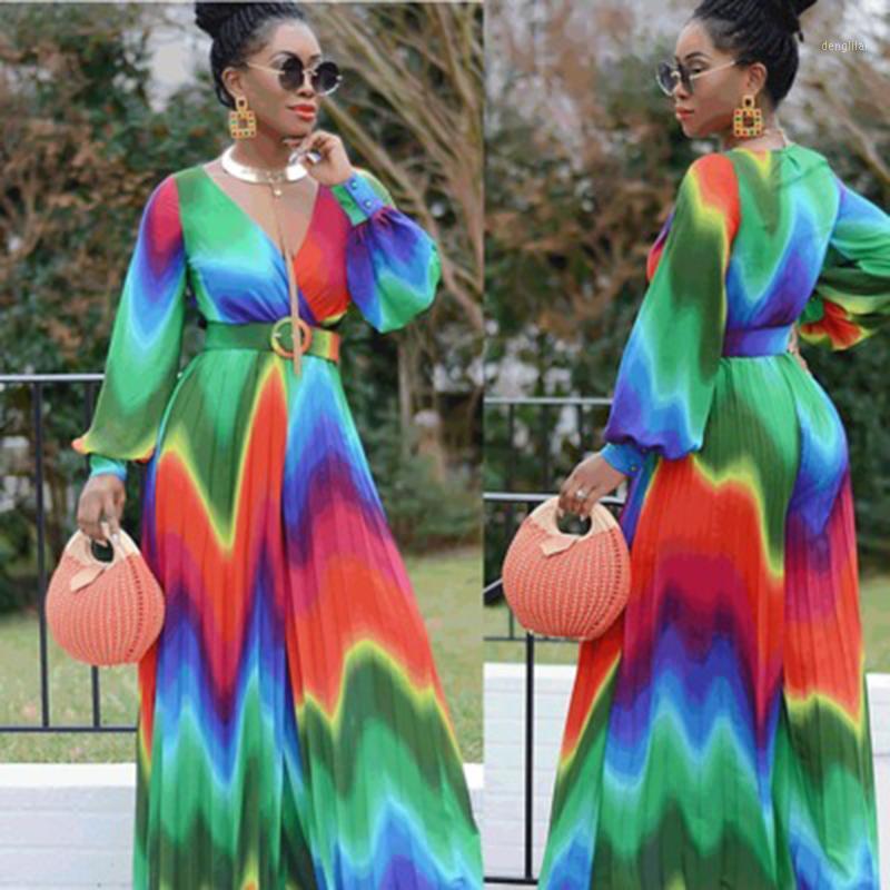 

African Women's Jumpsuit Summer Chiffon Printed V-neck Long Sleeve Slim-Fit Fashion Party Front 2021 Jumpsuits & Rompers, Color
