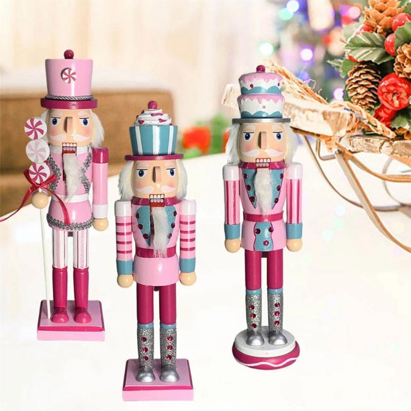 

Christmas Decorations 1 Set=3pcs Wooden Doll Decor Handmade Nutcracker Pendant Creative Glittering Powder Ornament