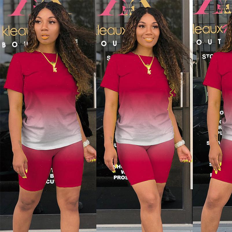 

two piece set summer casual womens tracksuits gradient color bodycon tracksuit crop joggers biker shorts matching female, Gray