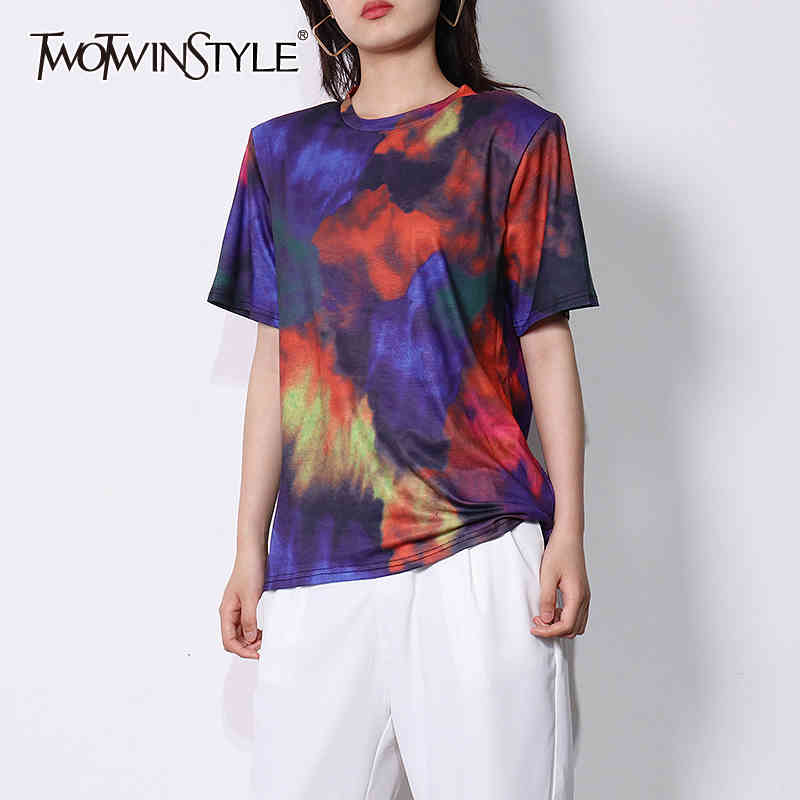 

TWOWINSYLE Casual Hit Color Shirt For Women O Neck Short Sleeve Straight Loose Shirts Female Summer Fashion ide 210524, Aspicture