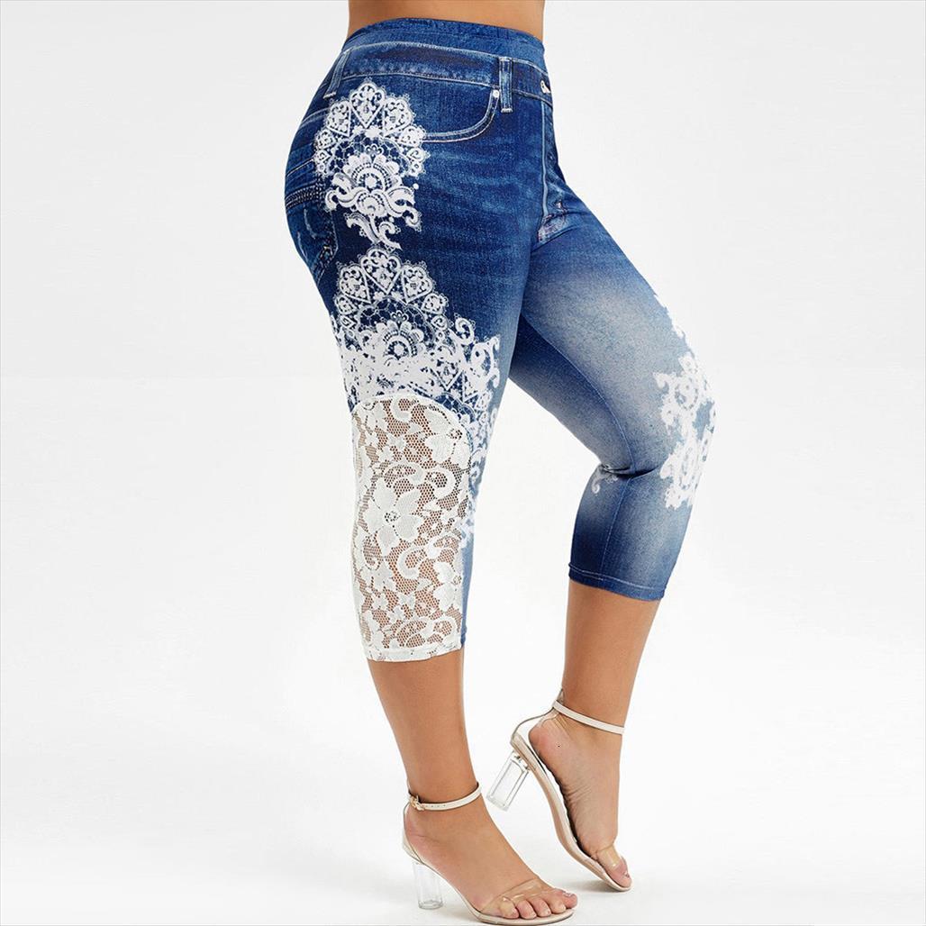 

40 lace printing splice women capris leggings plus size leggins nbsp elastic waist casual pants seamless, Black;white