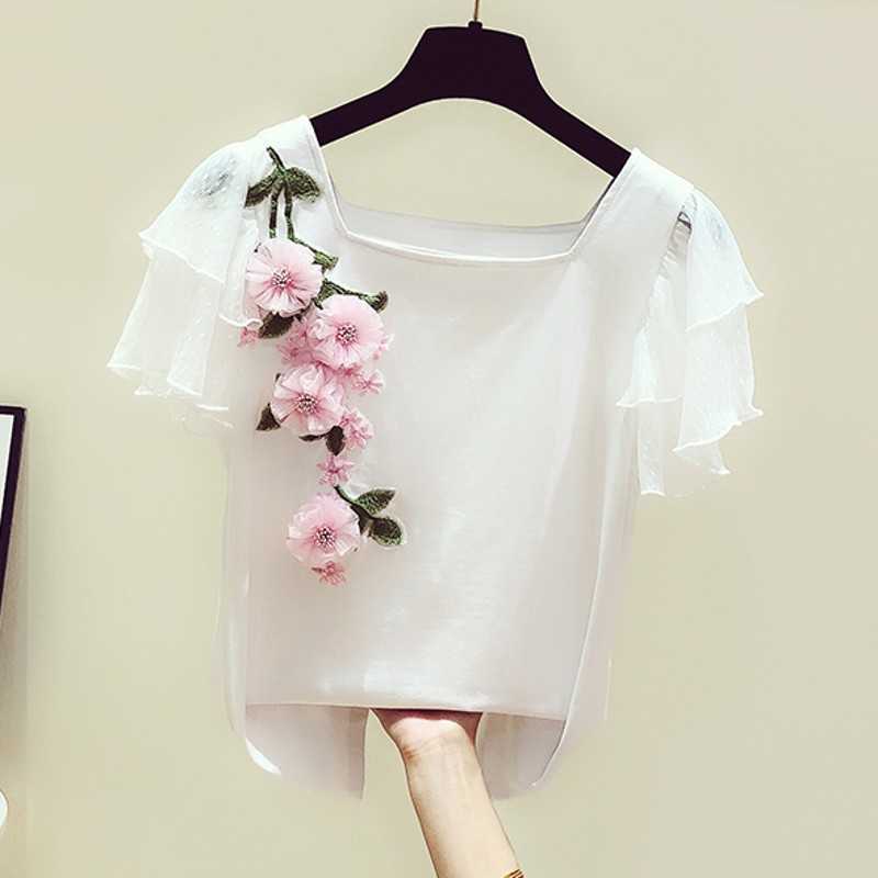 

Womens Ladies Floral Embroidered Short Sleeve White T-Shirt Tee Shirt Size SMLXL Wholesale 210601