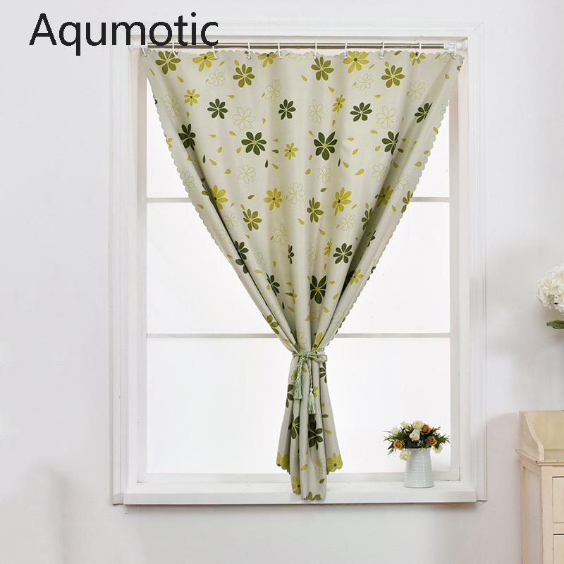 

Aqumotic Curtain With Stretch Rod French Windows Durable Punch-free Shading Bay Window Cloth Flower Sunshade & Drapes