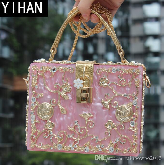 

Factory wholesale women bagexquisite high-grade carved evening bag elegant diamond handbag fashion carveds diamonds acrylic package, Fuchsia(boutique box)