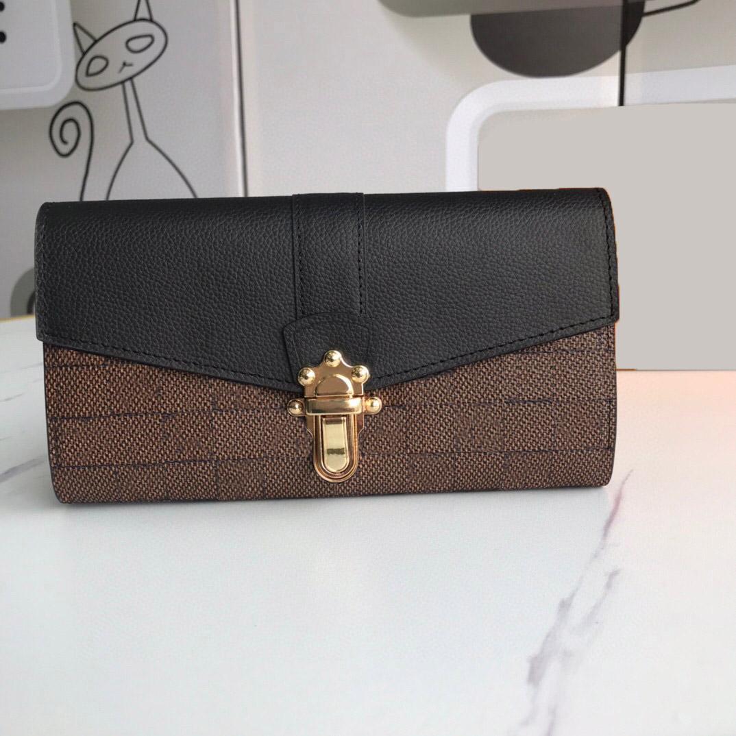 

Fashion flowers designer wallets luxurys Mens Womens leather Clutch bags Highs Quality Classic Letters coin Purse With Original Box Checked card holder 644v49b, Brown checked (deep red cover)