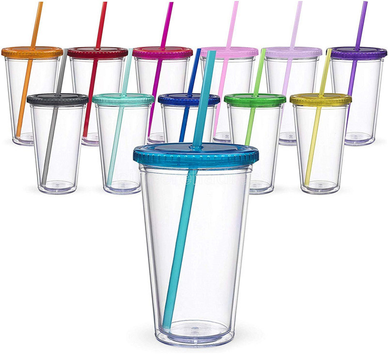 

Clear 16oz Acrylic Tumblers Matte Colored Acrylic Tumblers with Lids and Straws Double Wall Plastic Tumblers with Straw CS03