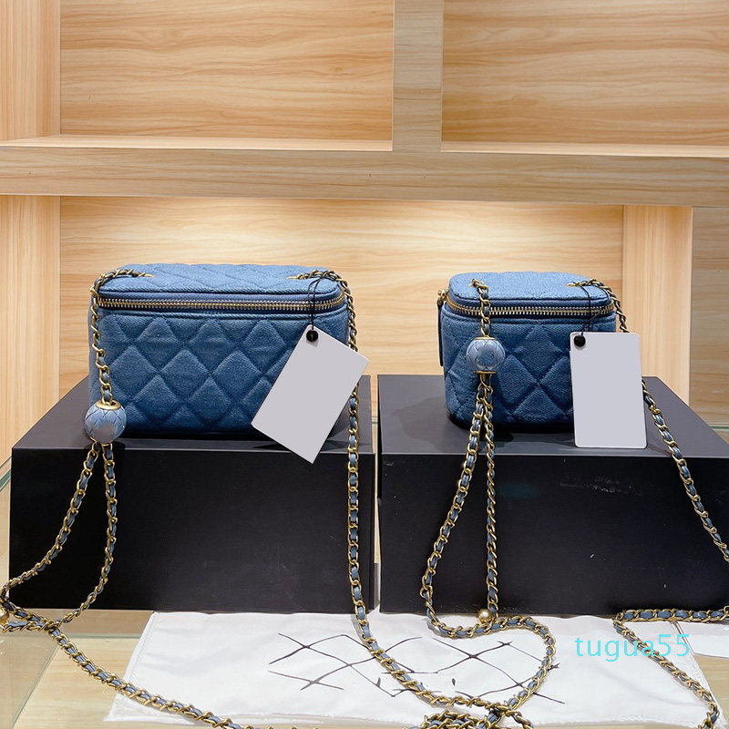 

designer Classic Womens Denims Vanity Box Bags Cosmetic Adjustable Shoulder Strap Card Holder Crossbody Luxury Mini Blue