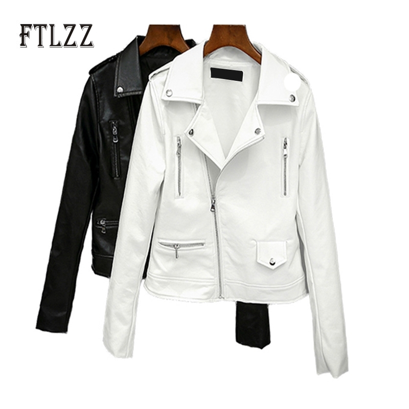 

Women Biker Leather Jacket Ladies Street Spring Autumn Zipper White Punk Outwear Female Moto Faux Coats 210602