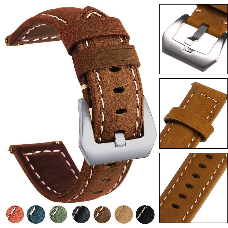 

Watch Bands 20/22/42/46mm Genuine Leather Band For Smart Sport Strap Replacement Bracelet With Stainless Steel Buckle