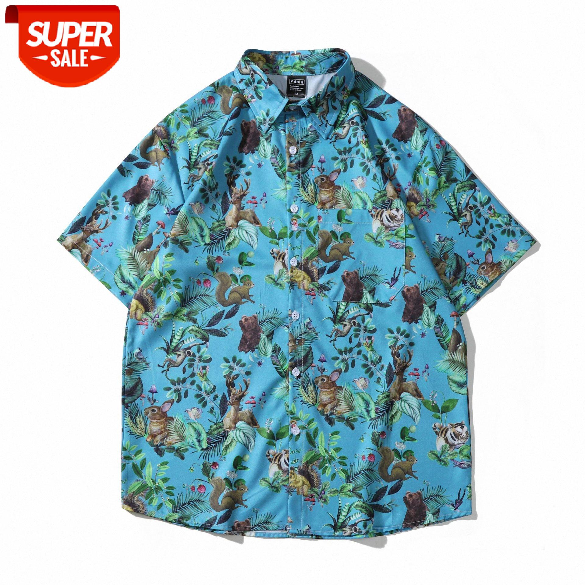 

Japanese retro holiday style animal flower shirt short-sleeved Cuba Weiyi casual vintage port #0i6q, White;black