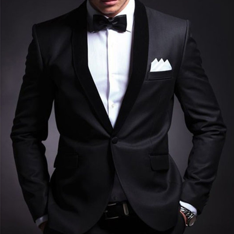 

Black Wedding Tuxedo for Groom 2 Piece Slim Fit Men Suits Set Shawl Lapel Custom Prom Business Boyfriend Jacket with Pants, White