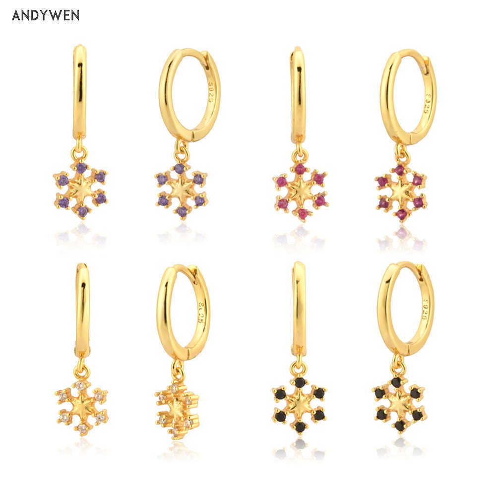 

ANDYWEN 925 Sterling Silver Gold Aros Herradura Spring Drop SnowFlower Earring Pendiente Luxury Fine Jewelry Clips Wedding Gift 210608