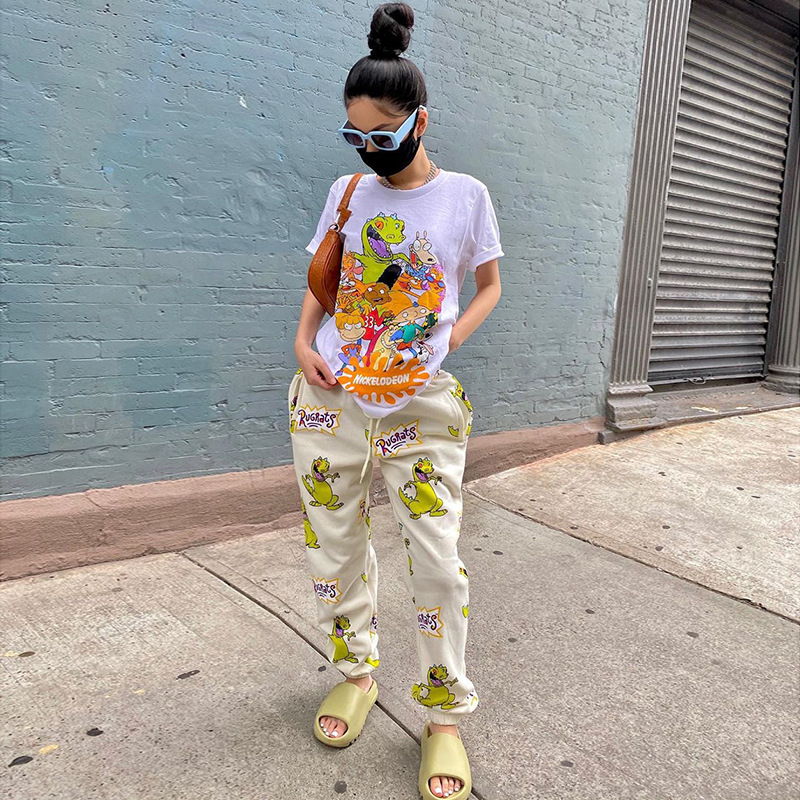 

Streetwear Slacks Cartoon Print Sweatpants Fall 2021 Women Clothing High Waist Joggers Casual Trousers N85-CE35, Black;white