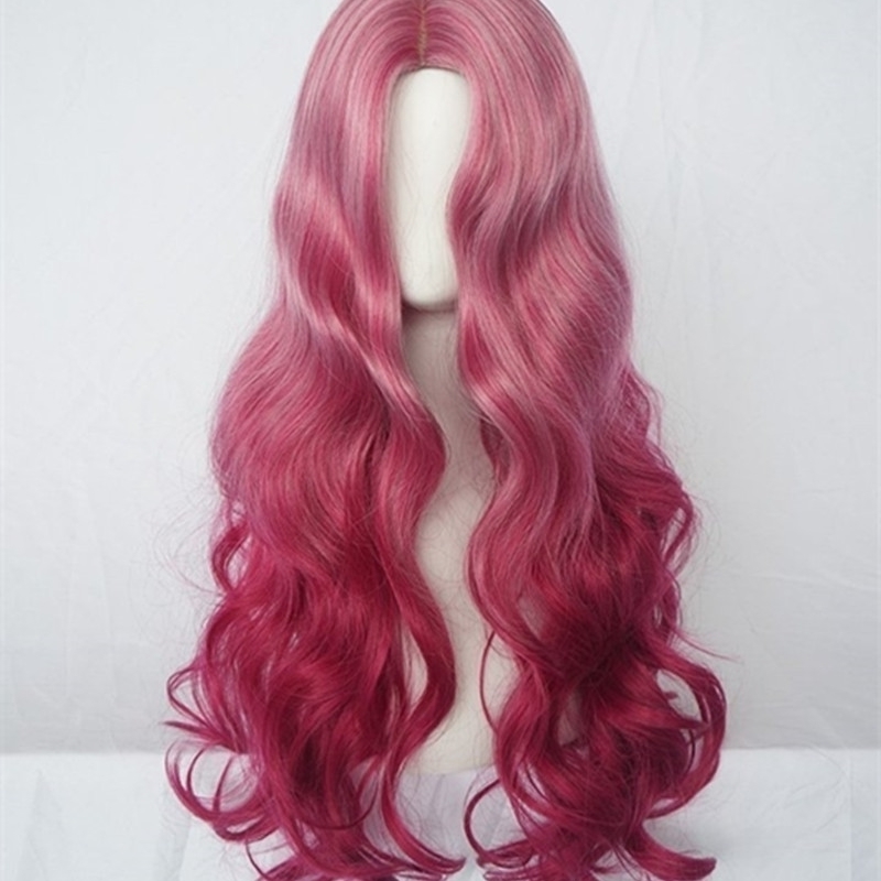 

curly Wig female long hair big wave split bangs red high temperature silk Harajuku Lolita series wig cover, Green