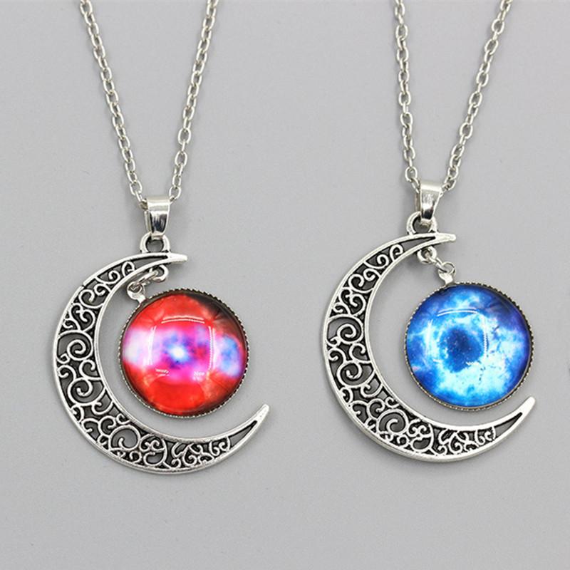 

Fashion Charm 11 Colors Starry Sky Moon Gem Stone Time Pendant Necklace Interstellar Crossing Jewelry Wholesale Necklaces
