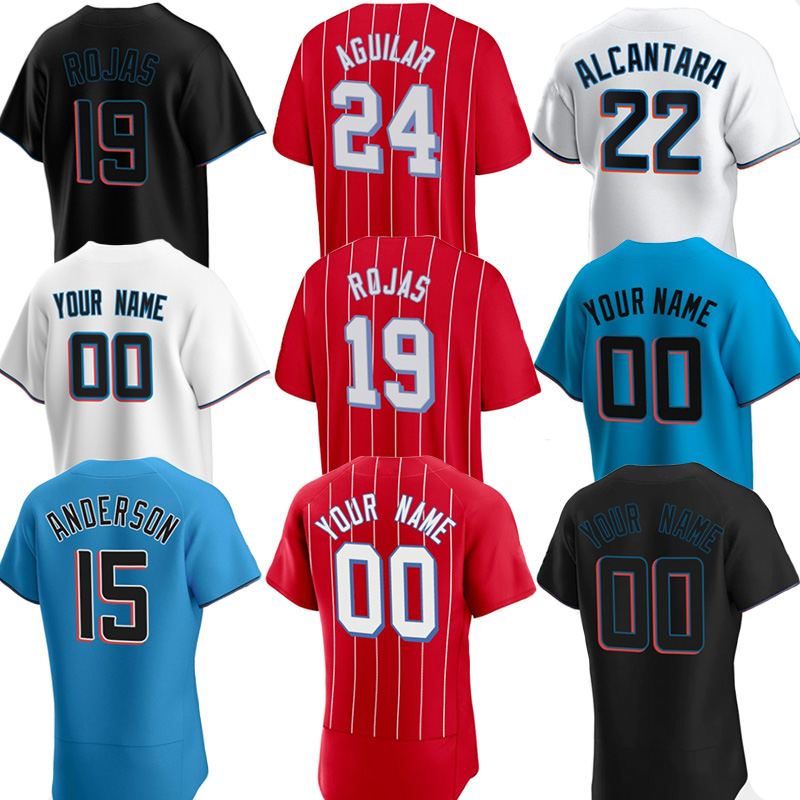 

2021 Marlins 9 Lewis Brinson jersey 19 Miguel Rojas 16 Jose Fernandez 6 Starling Marte 65 Jesus Sanchez 38 Jorge Alfaro 55 Jon Berti 62 Jose Urena baseball jerseys, Youth's color 1
