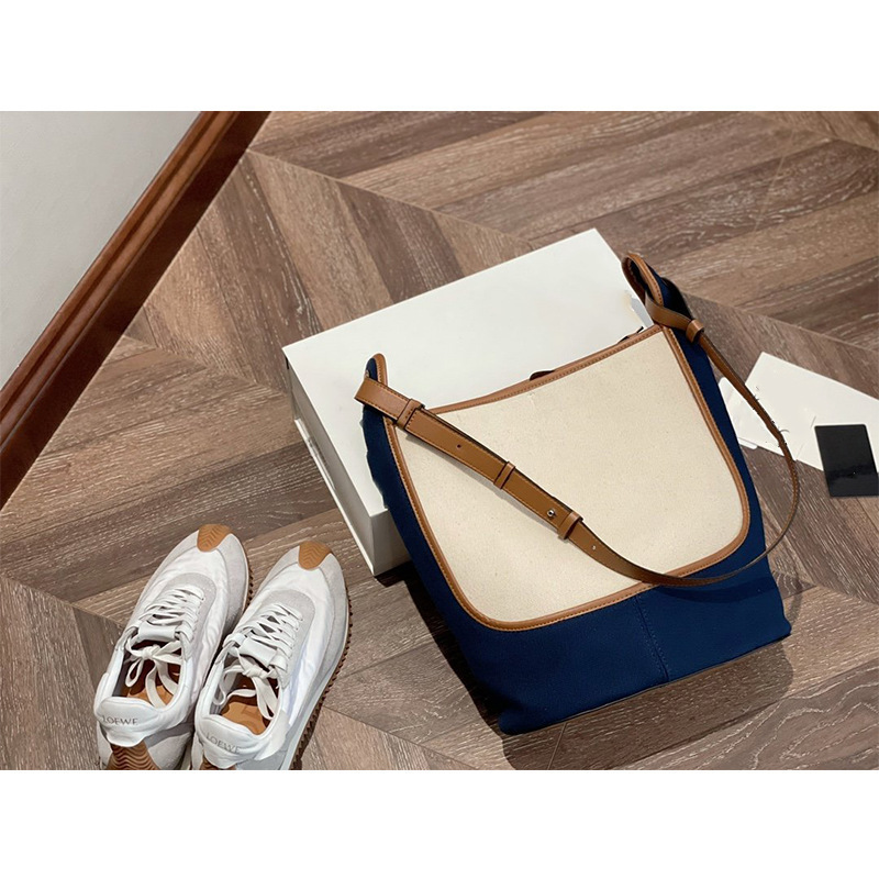 Luxury Handbags and Storage Hobo Loew Bucket Designer Bag High Version Canvas Splicing Calfskin Women's One Shoulder Mes-image-726400993