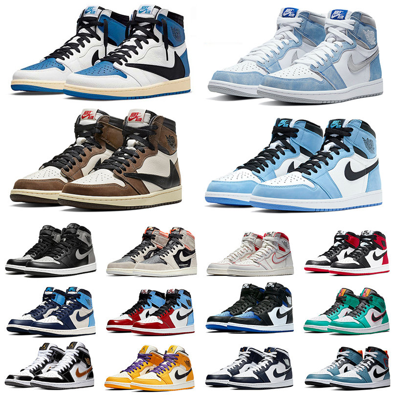 

Nike Air Jordan 1 Travis scott x Fragment 1s mens basketball shoes university blue Twist Hype Royal Black toe banned Hand Crafted men women trainers sports sneakers, Box