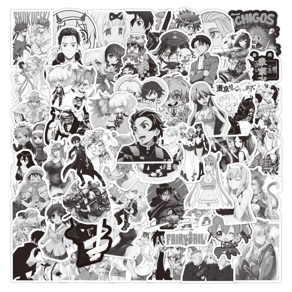 

50pcs Black and White Attack on Titan My Hero Academia Mix Anime Stickers Skateboard Bike Waterproof Graffiti Sticker