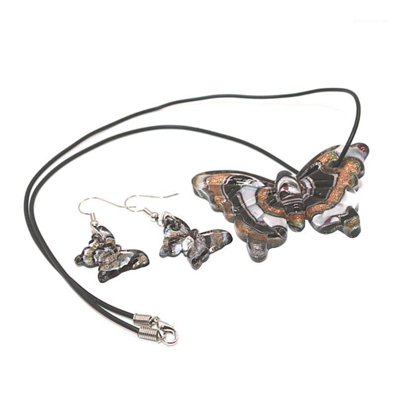 

Black Necklace And Earrings Set Vintage Murano Glass Pendant Jewelries Gift For, Silver