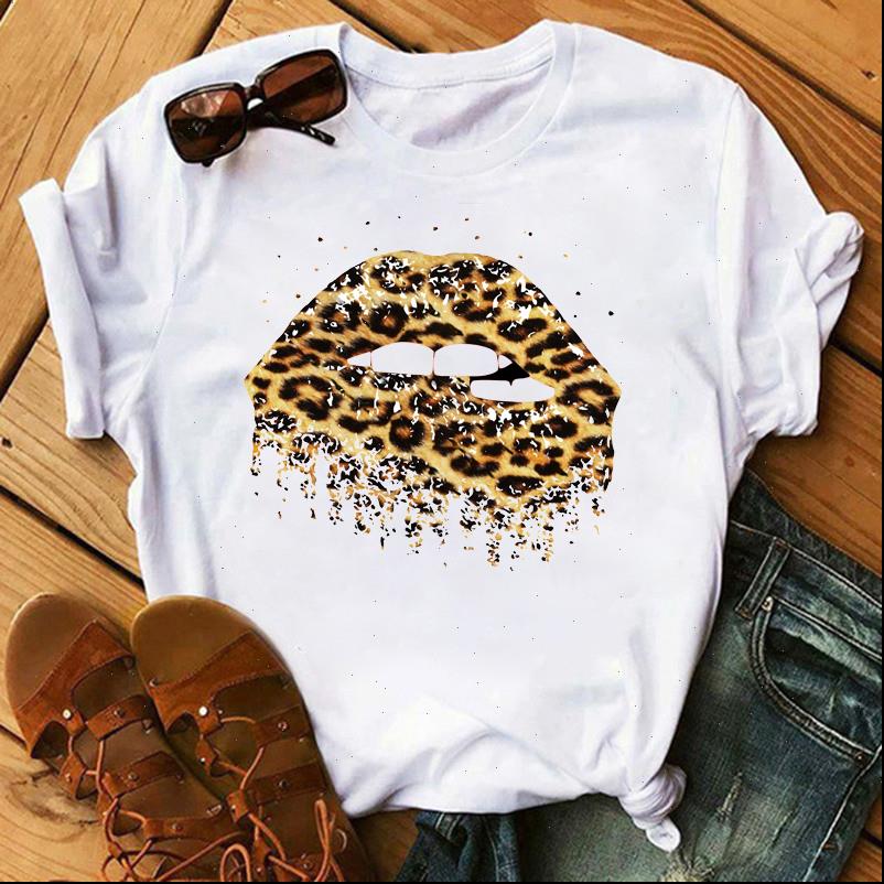 

leopard lips summer short sleeve womens t shirts funy white tee harajuku plus size female