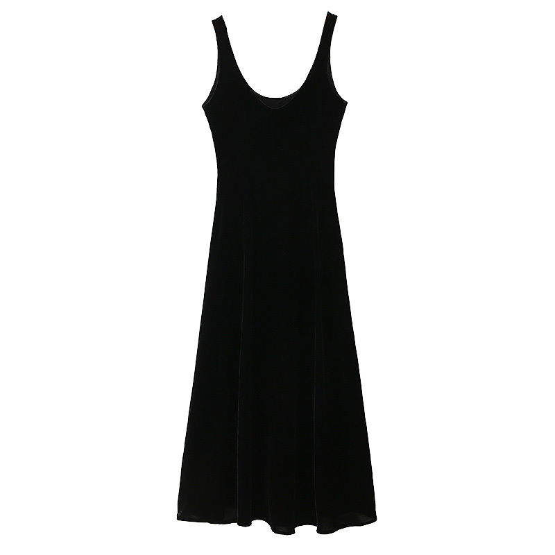 

Spring And Summer Women Clothing Simple And Versatile Slimming Sleeveless Velvet Female Dress 210520, Black