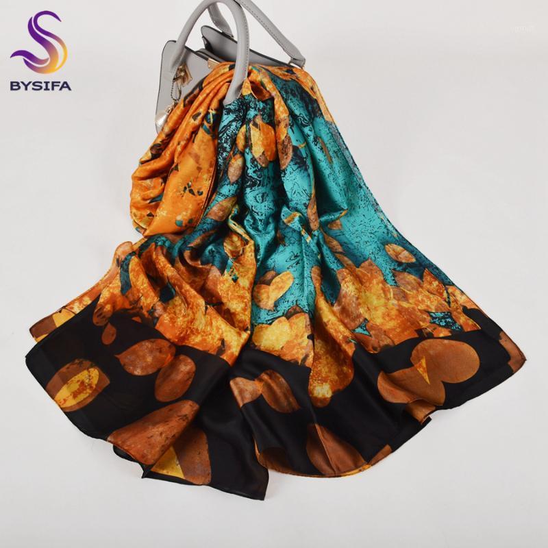 

Scarves [BYSIFA] Coffee Yellow Women Silk Long Scarf Cape Spring Autumn Female Shawls Oil Paiting Design 180*90cm, Blue;gray