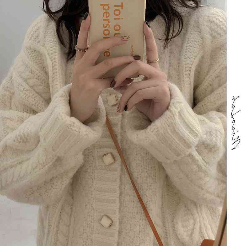 

Cardigan women autumn 2021 spring and Autumn New Women's wear versatile loose Korean sweet long sleeved sweater coat, Spring milk apricot